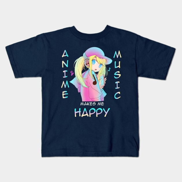 Anime Girl Street Vibe Cool Anime and Music Makes Me Happy Kids T-Shirt by Jake, Chloe & Nate Co.